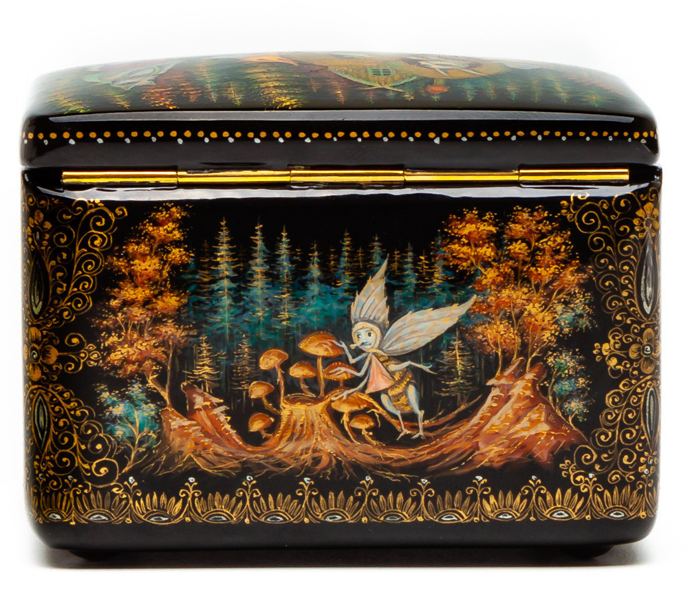 80x60mm The Teremok  hand painted lacquered box from Palekh (by Pavel Studio)