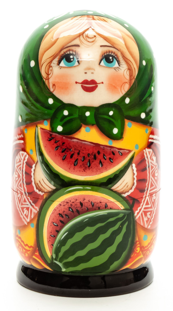  120mm Girl with a Watermelon hand painted Matryoshka 3pcs (by Gift Shop)