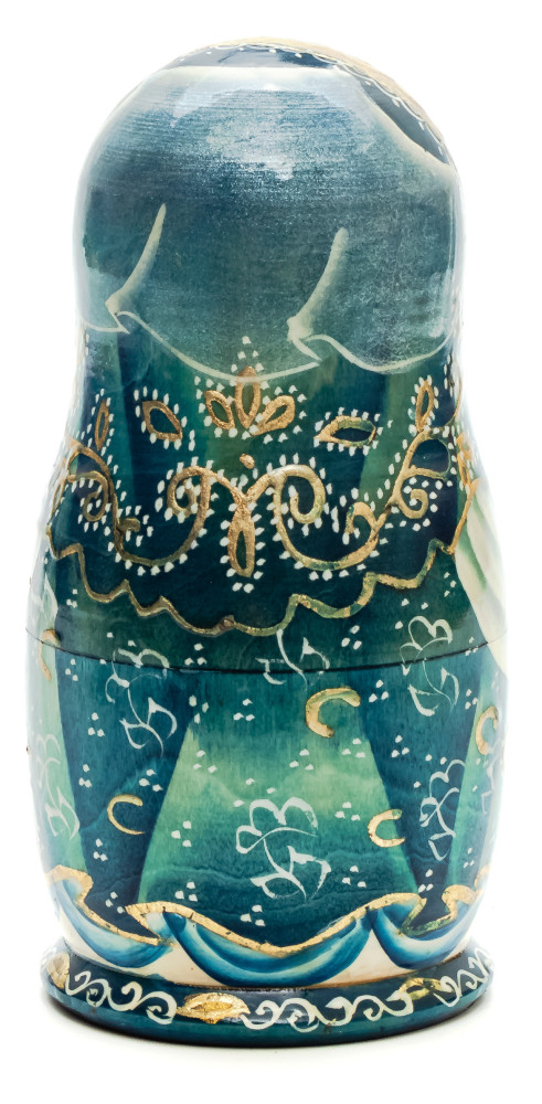 130 mm Girl with Scarlet Flower hand painted on Wooden Matryoshka doll 5 pcs (by Skazka)