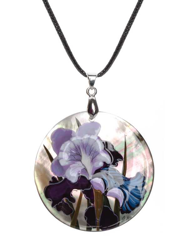 d50 mm Flower hand painted Nacre Pendant (by Tatiana Shkatulka Crafts)