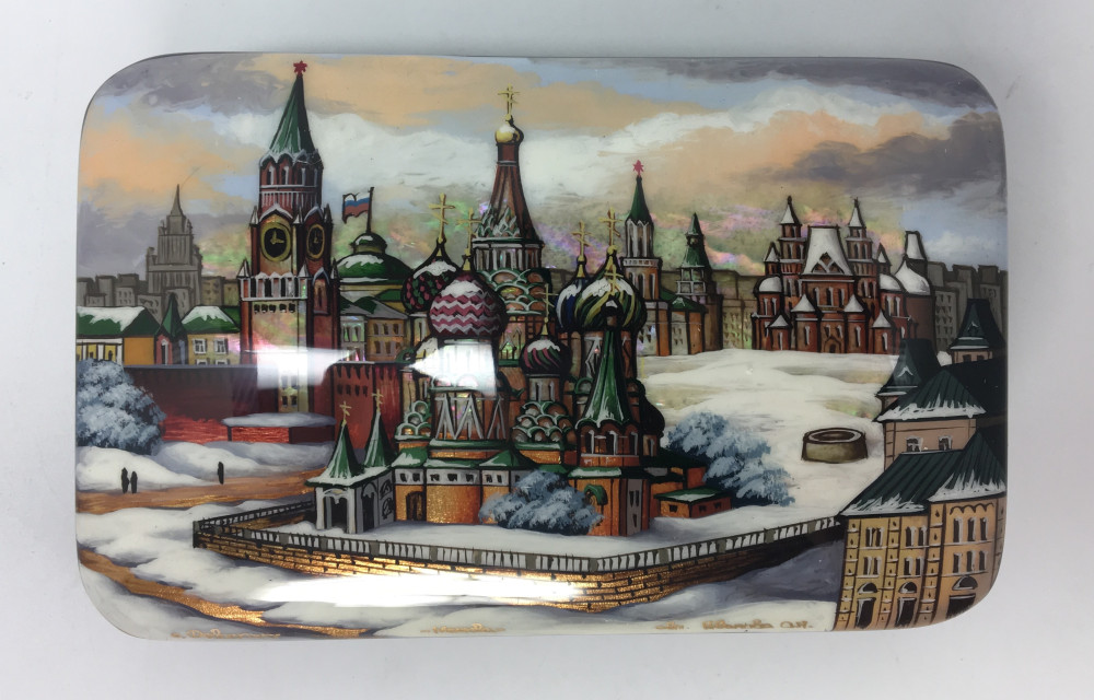 130 x 80 mm Moscow Winter hand painted lacquered box from Fedoscino (by Mihail Studio)