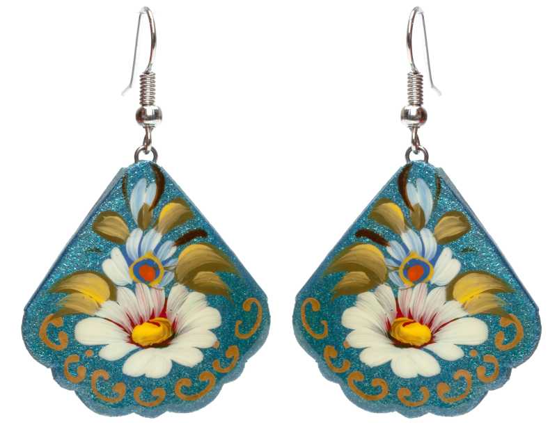 30x30mm Zhostovo wooden Earrings (by Lada Workshop)