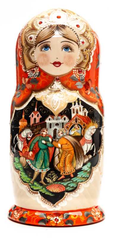 200 mm the Tale of Tsar Saltan hand painted wooden Matryoshka doll 5 pcs (by A Studio)