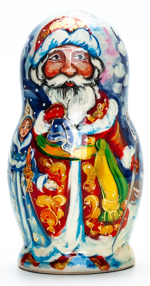 130 mm Santa Claus and Snowmaiden Princess hand painted wooden Matryoshka Doll 5 pcs (by Skazka)