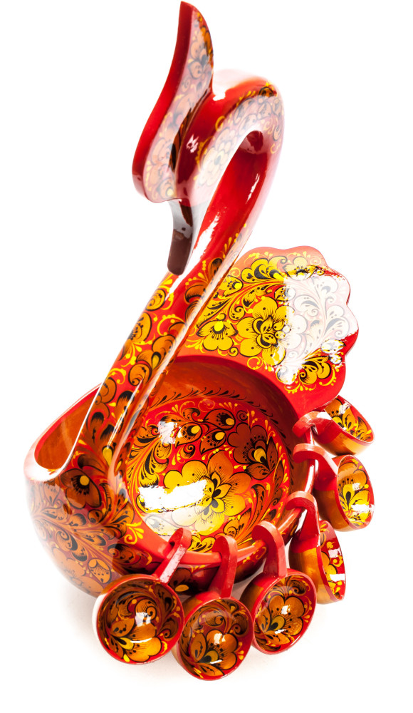160x250 mm Duck Khokhloma hand painted wooden Ladle for Wine with small Ladles