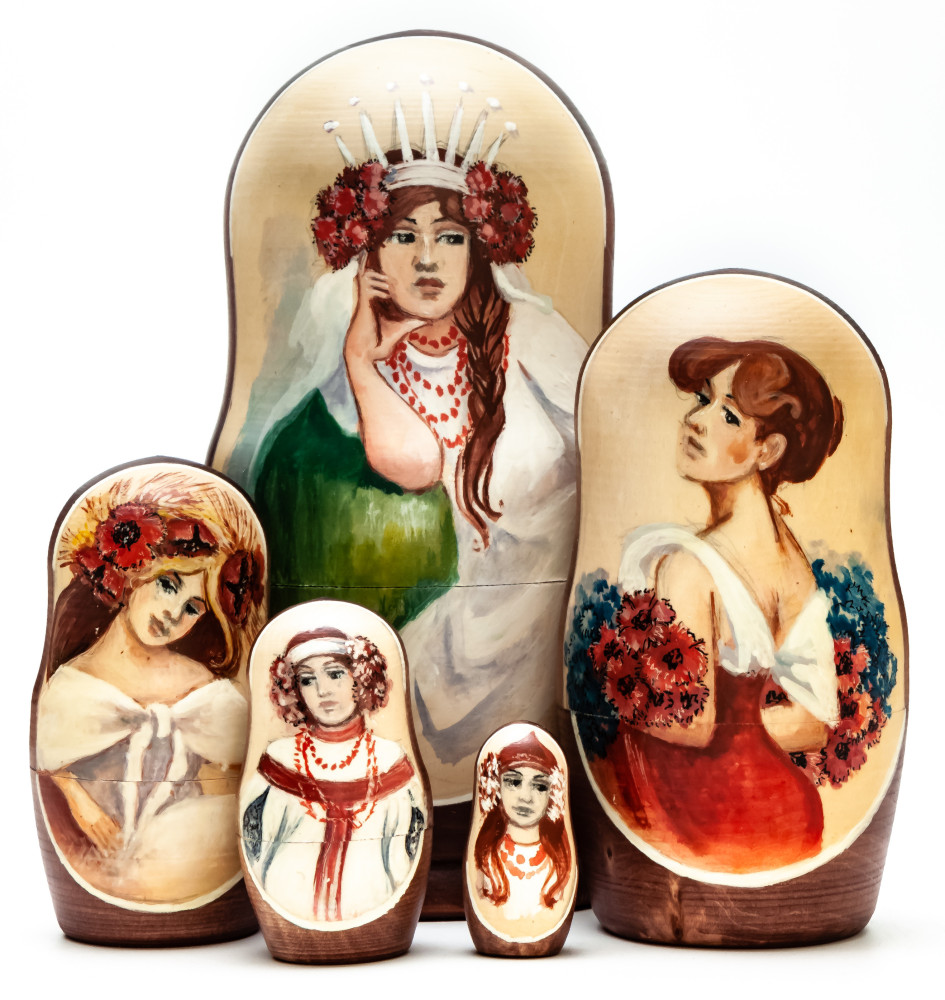 180mm Portrait of a Lady hand painted on wooden Matryoshka doll 5 pcs (by Alexander Famous Paintings Studio)