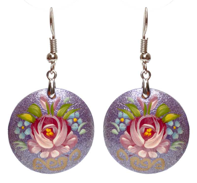 d 25mm Zhostovo wooden Earrings (by Lada Workshop)