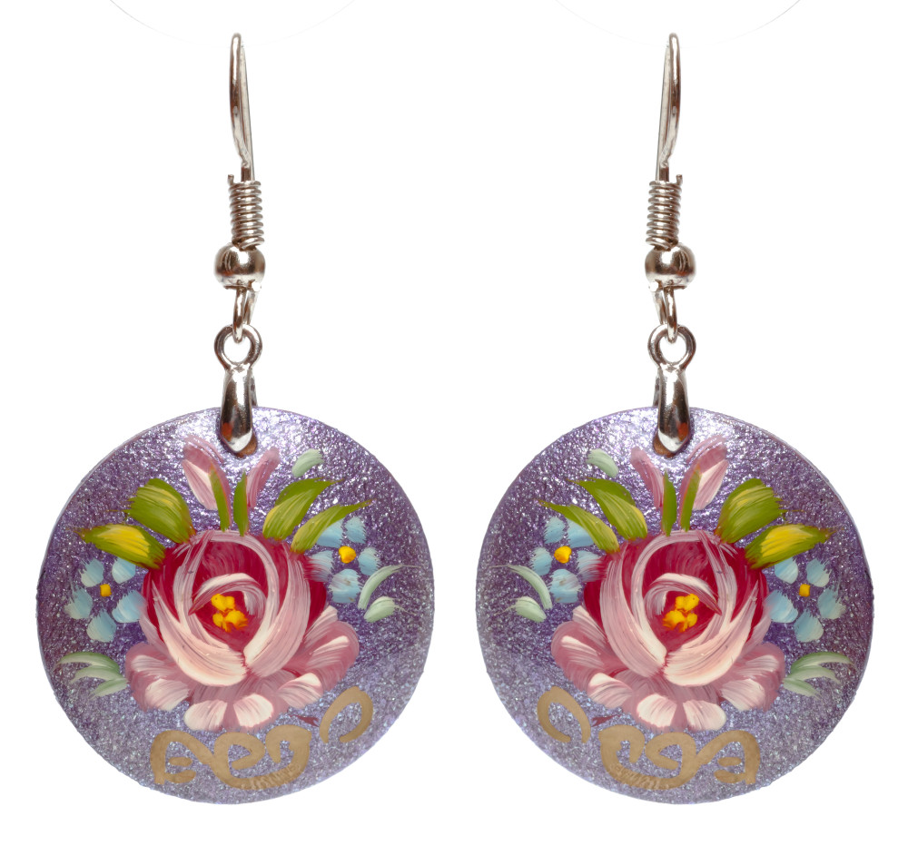 d 25mm Zhostovo wooden Earrings (by Lada Workshop)