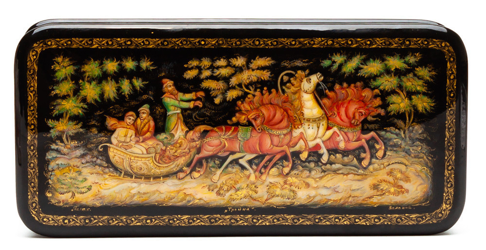 180x80mm Troika hand painted lacquered box from Palekh (by Pavel Studio)