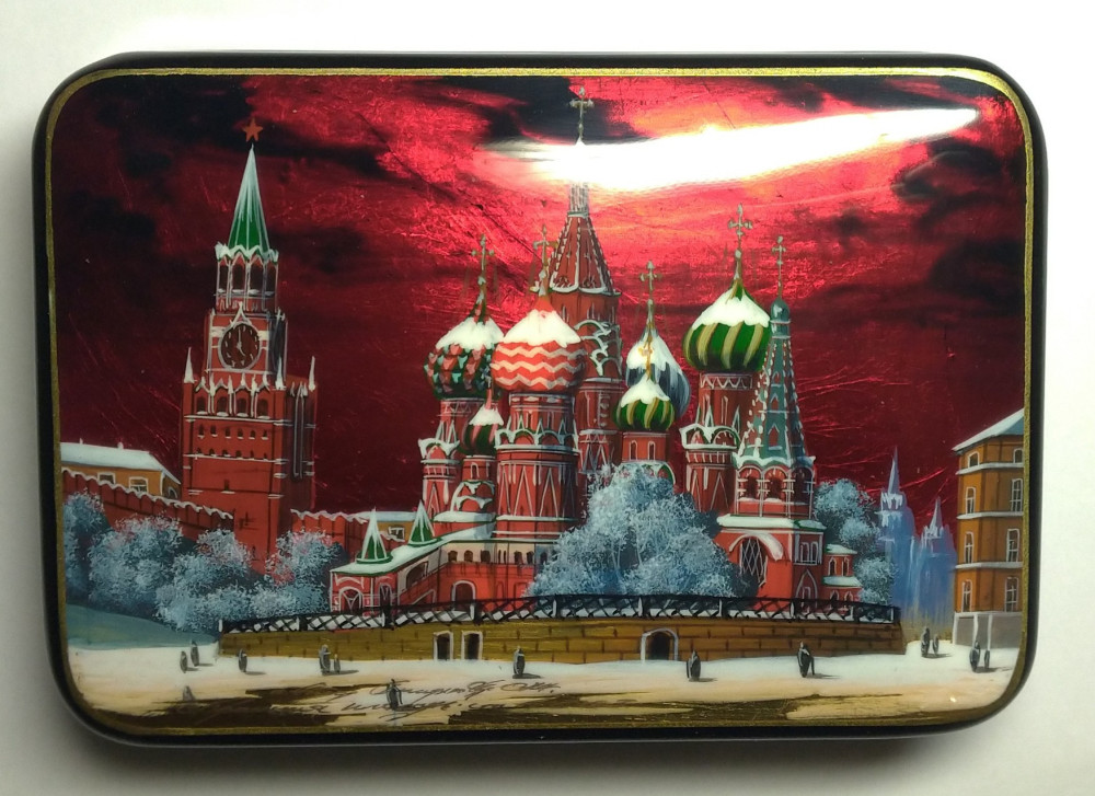 130x90mm Moscow Snt Basil Cathedral and Red Square  hand painted lacquered jewelery box (by Tatiana Shkatulka Crafts)