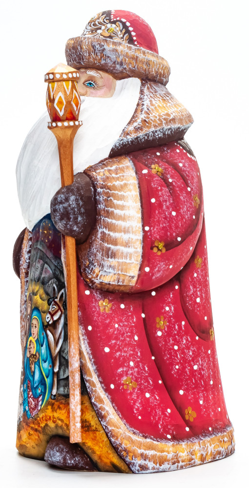 180 mm Nativity of Jesus Santa with a Magic Staff Carved Wood Hand Painted Collectible Figurine  (by Sergey Christmas Workshop)