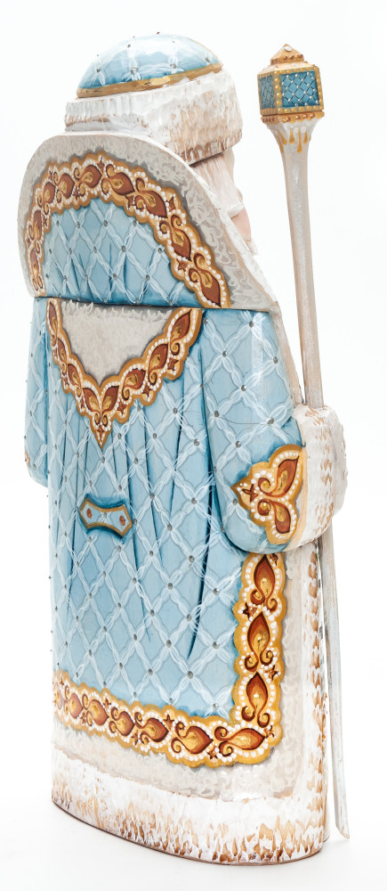 260 mm Santa Claus with a Magic Staff and an Angel with handpainted Russian Winter Wooden Carved Statue (by Natalia Nikitina Workshop)