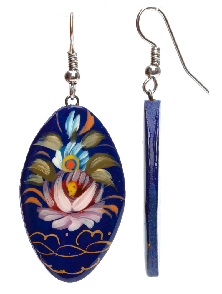 20x35mm Zhostovo wooden Earrings (by Lada Workshop)