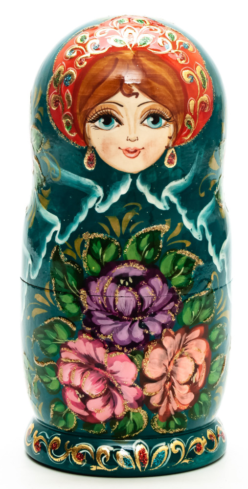 160 mm Flowers hand painted on Wooden Matryoshka doll 5 pcs (by Skazka)