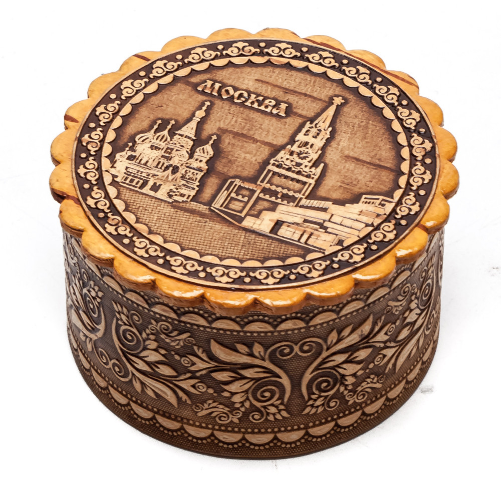 d 65 mm Moscow hand made Birchbark Jewelry Box (by Maxim Birch)