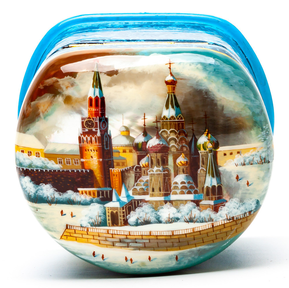 75x100mm Mocow Kremlin hand painted on shell Fedoscino lacqured papier-mache box (by Tatiana Fedoscino Arts)