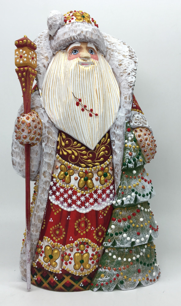 220 mm Santa Claus hand carved and painted wooden figure with Green Tree (by Natalia Workshop)