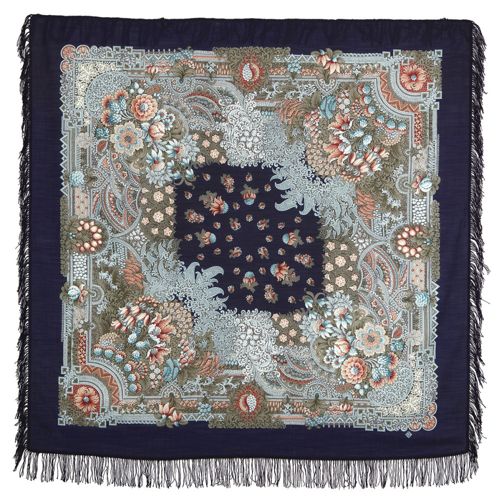 Shop Woolen Scarves with Woolen Fringe 146x146 cm 146x146 mm Velvet Night Woolen Shawl with Woolen Fringe Pavlovo Posad Manufactory online at Skazka.site | Eligible for fast shipping and free returns. 146x146 mm Velvet Night Woolen Shawl with Woolen Fringe Pavlovo Posad Manufactory