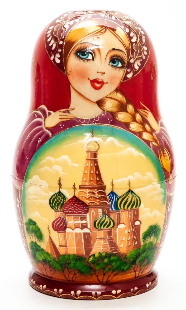 200 mm Moscow Saint Basil Cathedral hand painted on Wooden Matryoshka doll 10 pcs (by Valeria Crafts)