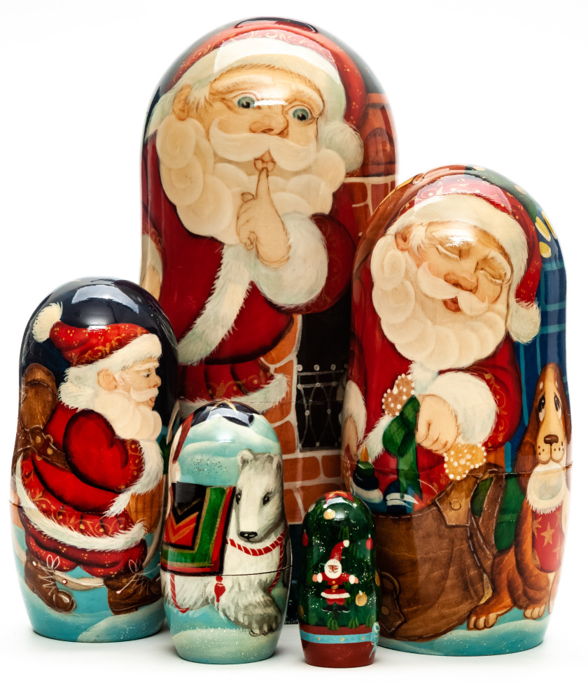 180 mm Santa Claus hand painted on Wooden Matryoshka doll 5 pcs (by Golden Cockerel Studio)
