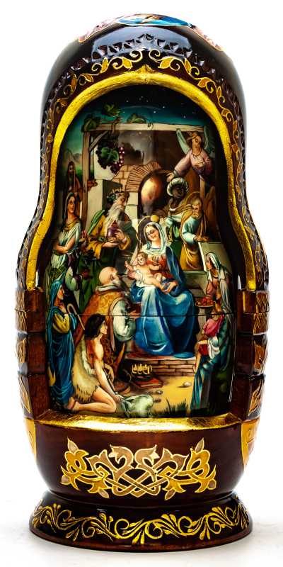 300 mm Nativity of Jesus hand painted wooden Matryoshka doll 10 pcs (by Trifonov Studio)