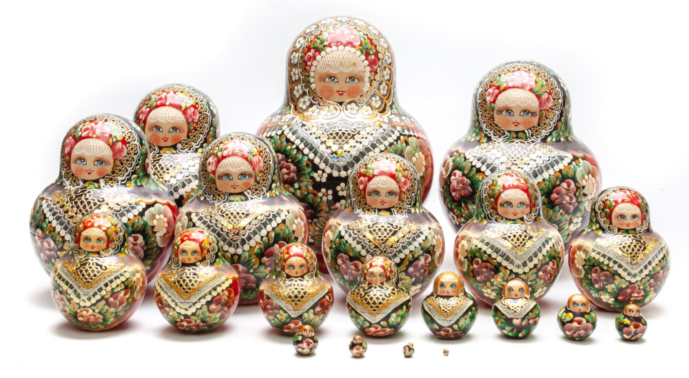180mm Summer Flowers hand painted Matryoshka round Doll 20 pcs (by Skazka)
