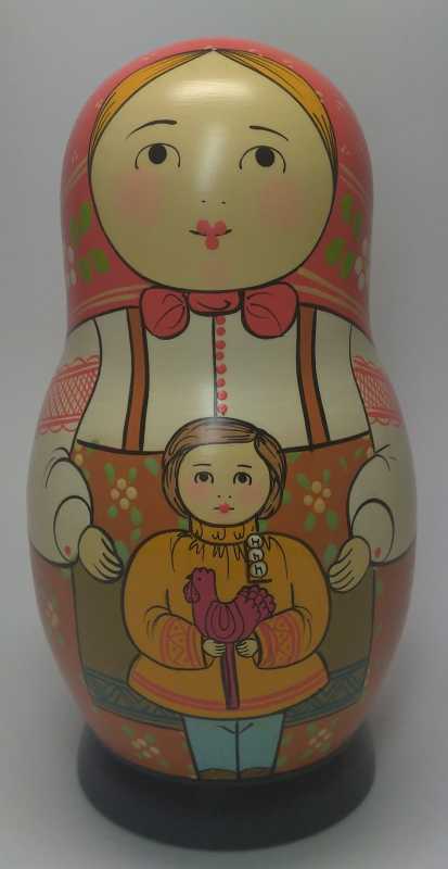 160 mm Mother with Daughter with a Candy hand painted Traditional Russian Wooden Matryoshka doll 5 pcs (by Igor Malyutin)
