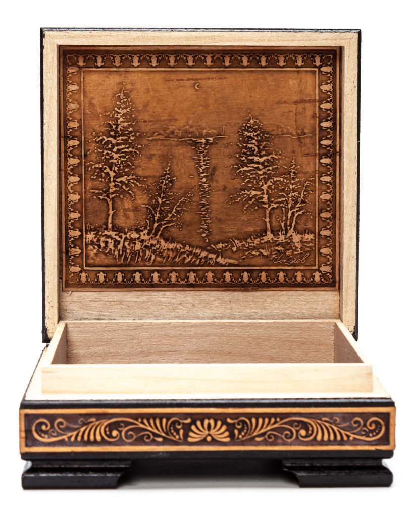 110x110 mm Siberian Patterns hand made Birchbark Jewelry Box (by Maxim Birch)