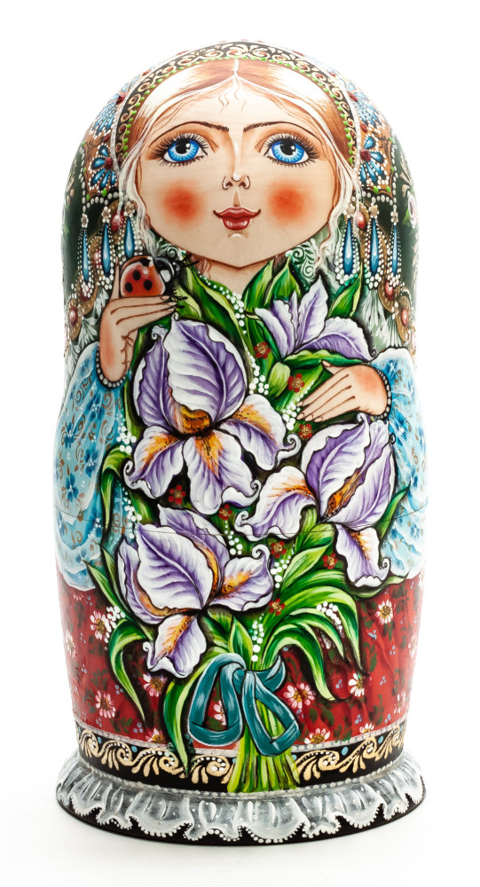 180 mm Girl with Flowers hand painted Matryoshka 5 pcs (by Galina Ulianova)