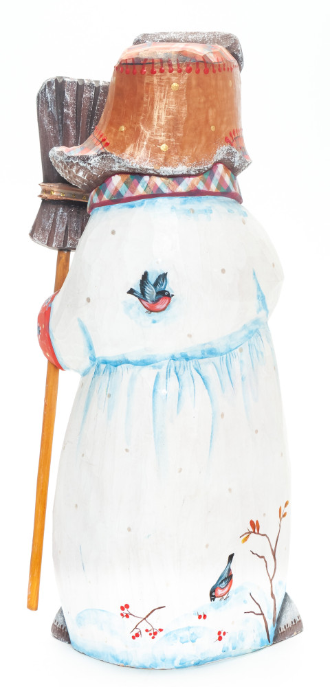 230 mm Snowman with a Broom hand painted wooden figurine (by Natalia Nikitina Workshop)