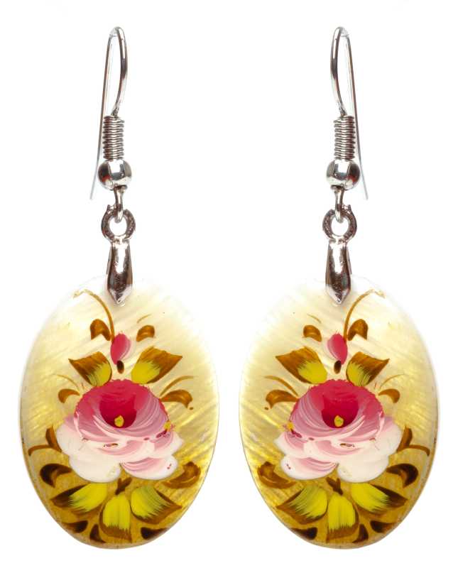 25x18 mm Flowers hand painted on Nacre Earrings (by Tatiana Shkatulka Crafts)