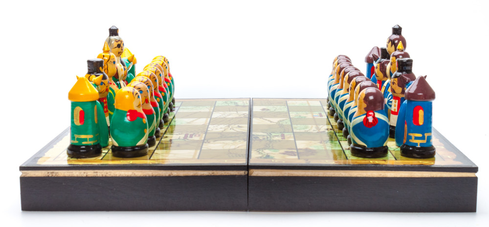 Wooden Chess Board with Soldiers of Battle of Borodino