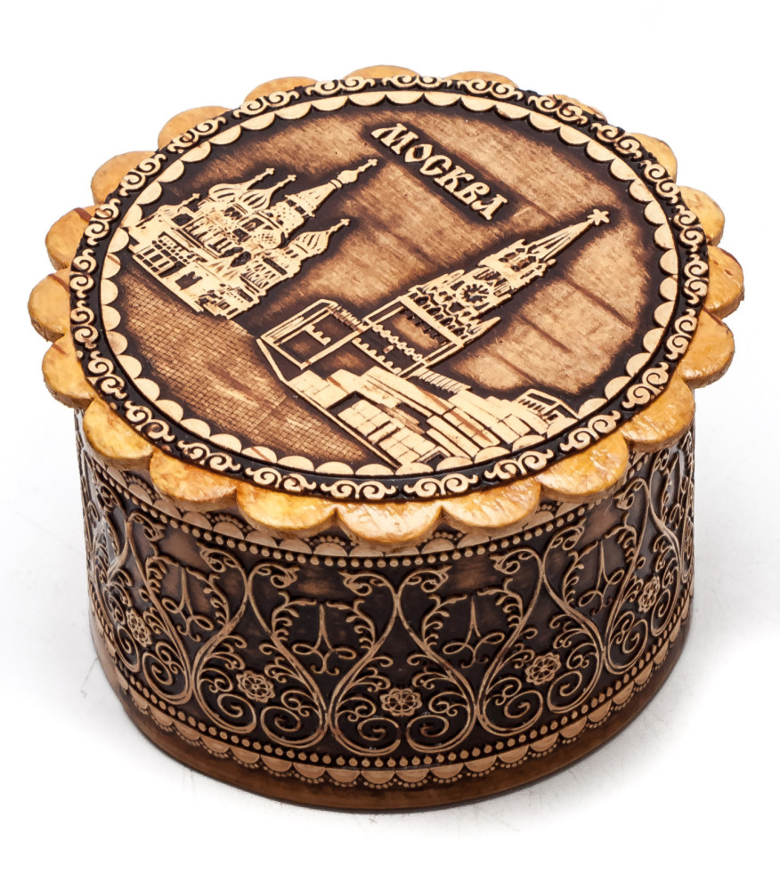 d 60 mm Siberian Patterns hand made Birchbark Jewelry Box (by Maxim Birch)