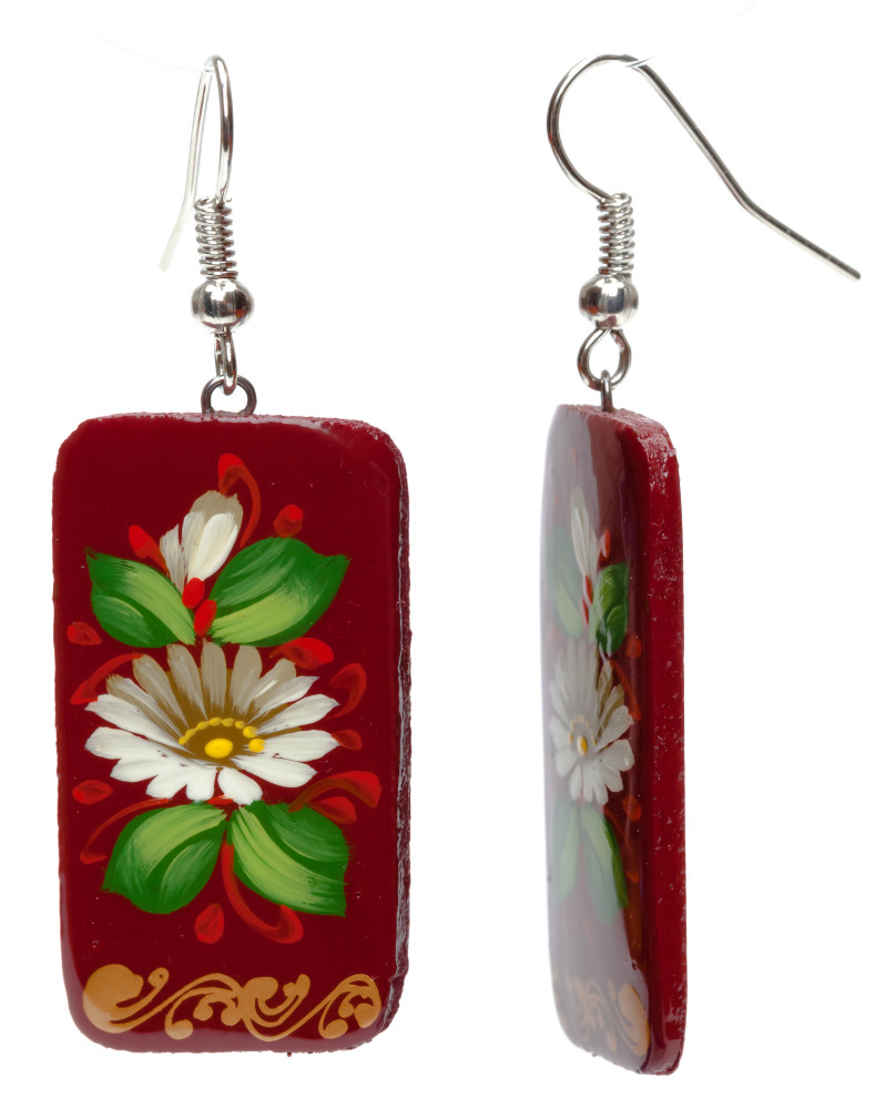 20x35mm Zhostovo wooden Earrings (by Lada Workshop)