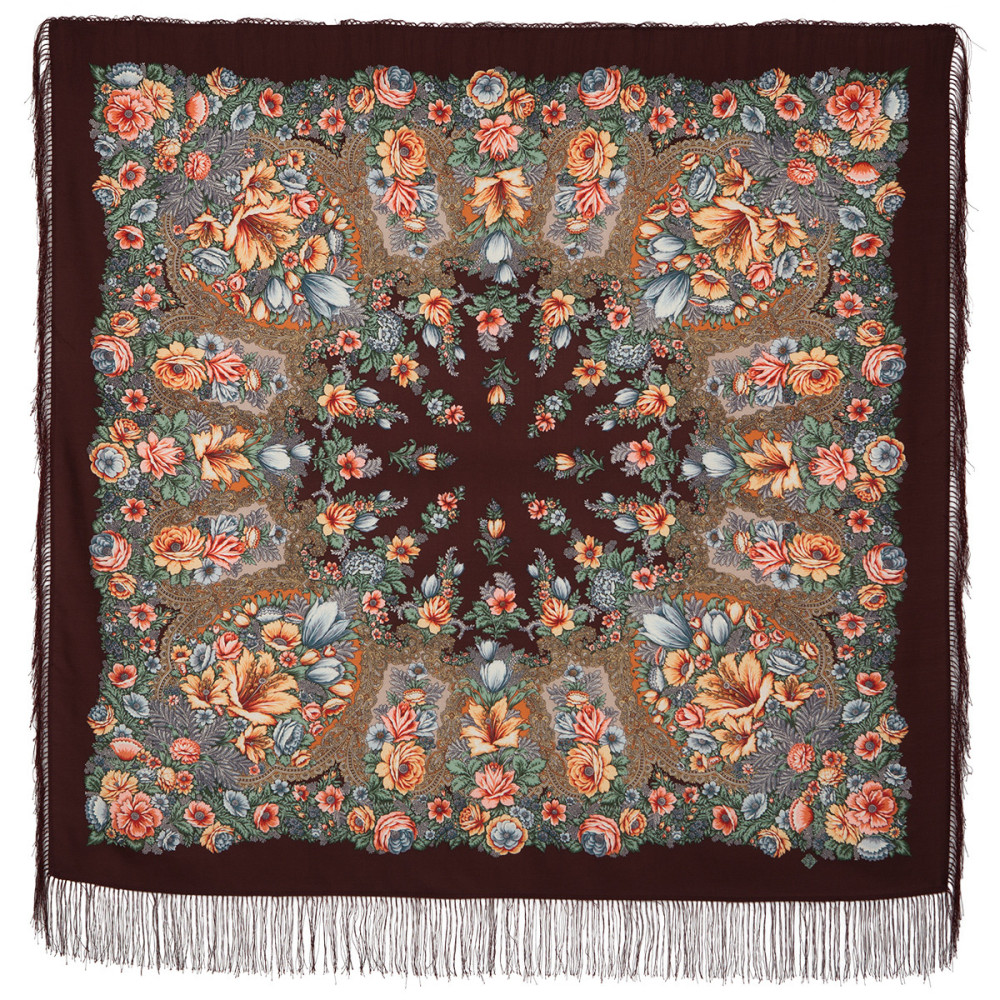 Shop Double-Thread Woolen Yarn Scarves with Silk Fringe 135x135 cm Платок «Цветочная симфония» online at Skazka.site | Eligible for fast shipping and free returns. Платок «Цветочная симфония»