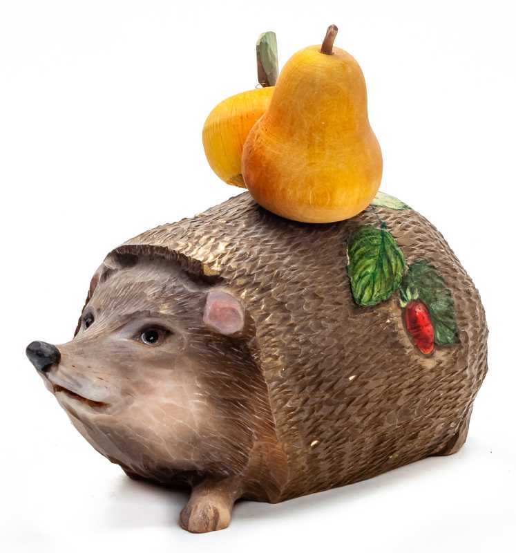 140 mm Hedgegog  hand painted Wooden Statue (by Karpova Nadezda)