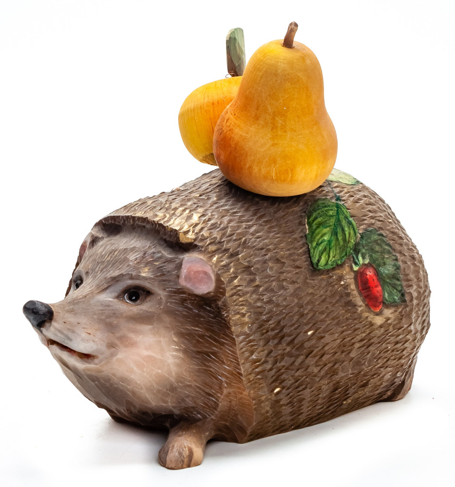 140 mm Hedgegog  hand painted Wooden Statue (by Karpova Nadezda)