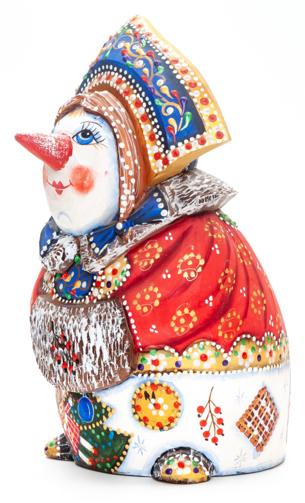 160 mm Snowman hand painted wooden figurine (by Natalia Nikitina Workshop)