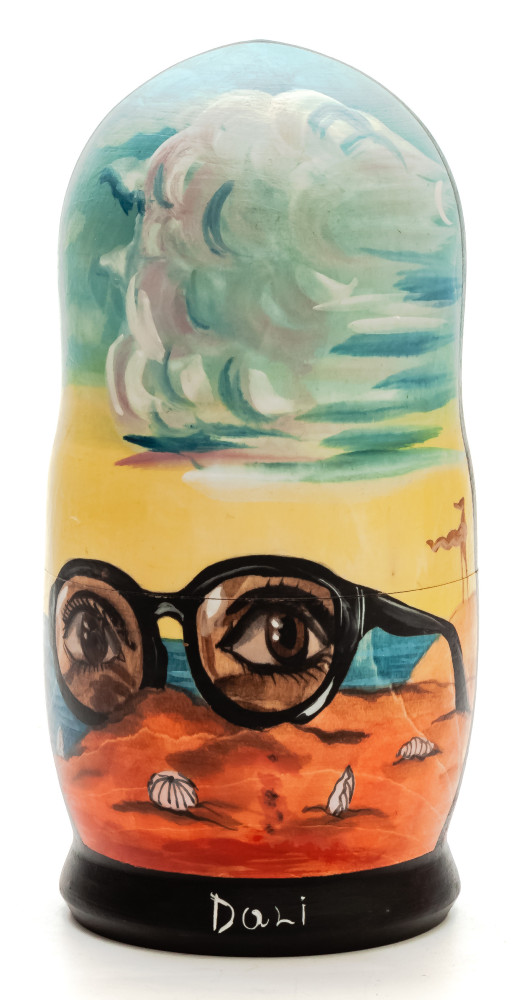 180 mm Forgotten Sunglasses by Dali hand painted on wooden Matryoshka doll 5 pcs (by Alexander Famous Paintings Studio)