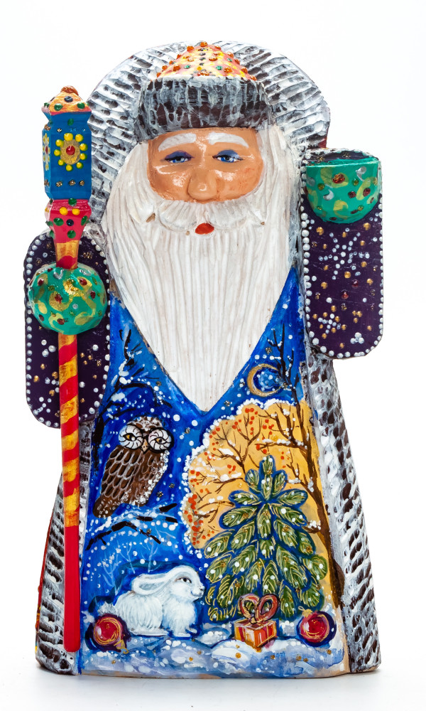 190 mm Santa with a Magic Staff Carved Wood Hand Painted Collectible Figurine  (by Igor Carved Wooden Figures Studio)