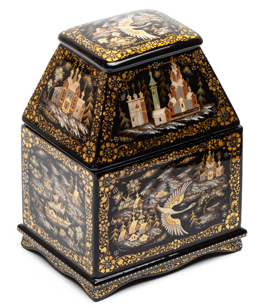 80x60mm Russian North Hand Painted Jewellery Box (by Sadko Workshop)