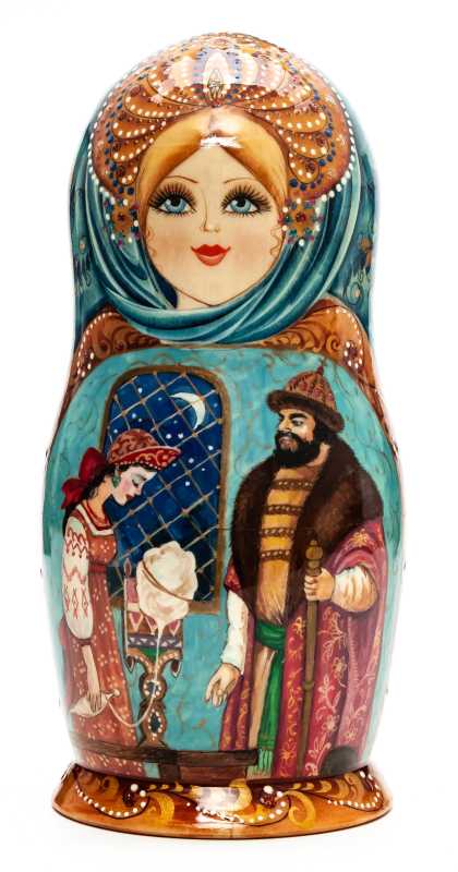 180 mm Russian Fairytale hand painted on Wooden Matryoshka doll 5 pcs (by Natalia Crafts)