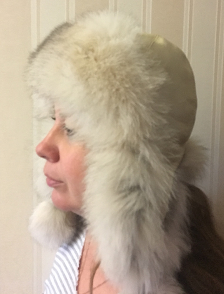 Silver Milk Polar Fox Fur Hat with Leather Top Nazarov