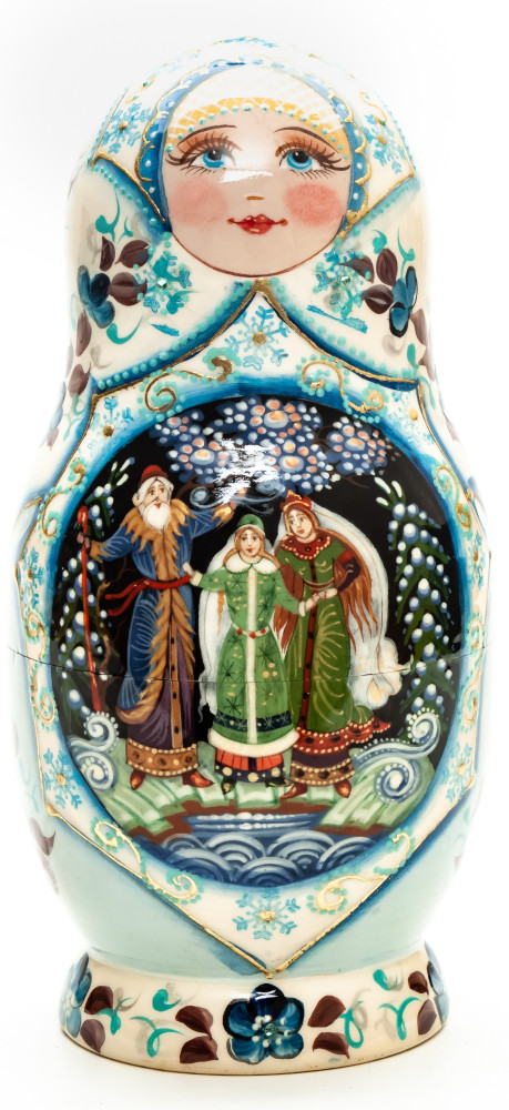 Shop Exclusive Nesting Dolls 180 mm Snowmaiden Princess hand painted on wooden Matryoshka doll 5 pcs (by A Studio) online at Skazka.site | Eligible for fast shipping and free returns. 180 mm Snowmaiden Princess hand painted on wooden Matryoshka doll 5 pcs (by A Studio)