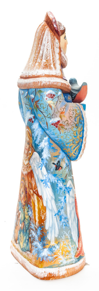300 mm Noblewoman with a Bullfinch with hand painted Children Wooden Statue (by Karpova Nadezda)
