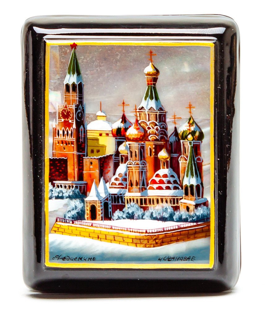 60x70mm The Moscow Kremlin Hand Painted Jewellery Box (by Tatiana Shkatulka Crafts)
