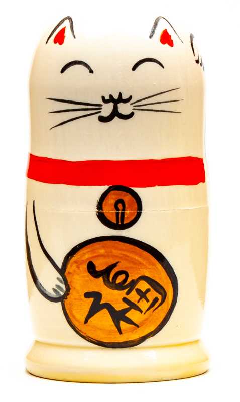 110mm Maneki-Neko Hand Painted Matryoshka Doll 5 pcs (by Konstantin Crafts)