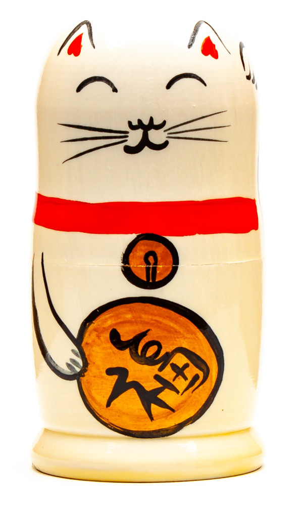 110mm Maneki-Neko Hand Painted Matryoshka Doll 5 pcs (by Konstantin Crafts)
