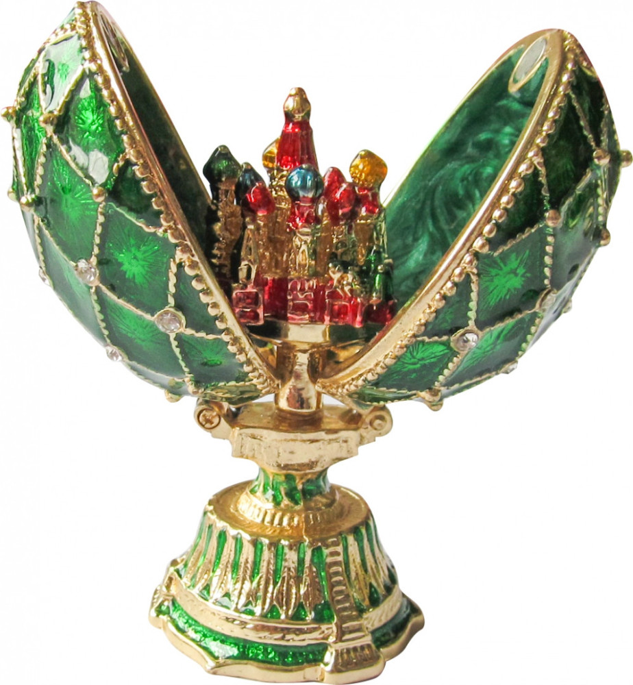70 mm Saint Basil's Cathedral Golden Trellis Green Enamel Easter Egg