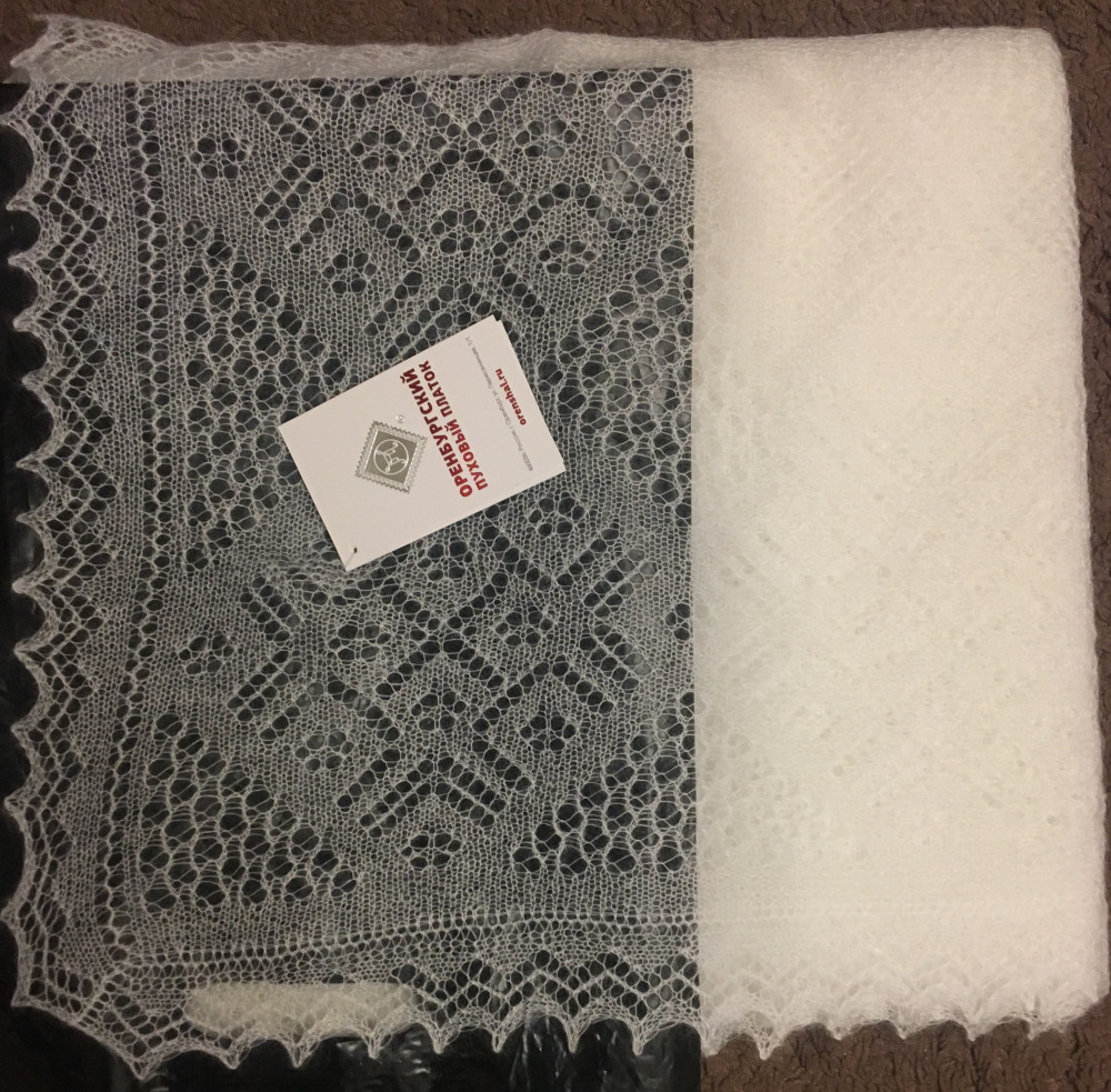 150x150 cm White Goat Down Hand Knitted Russian Orenburg Shawl (by Orenburg Factory)